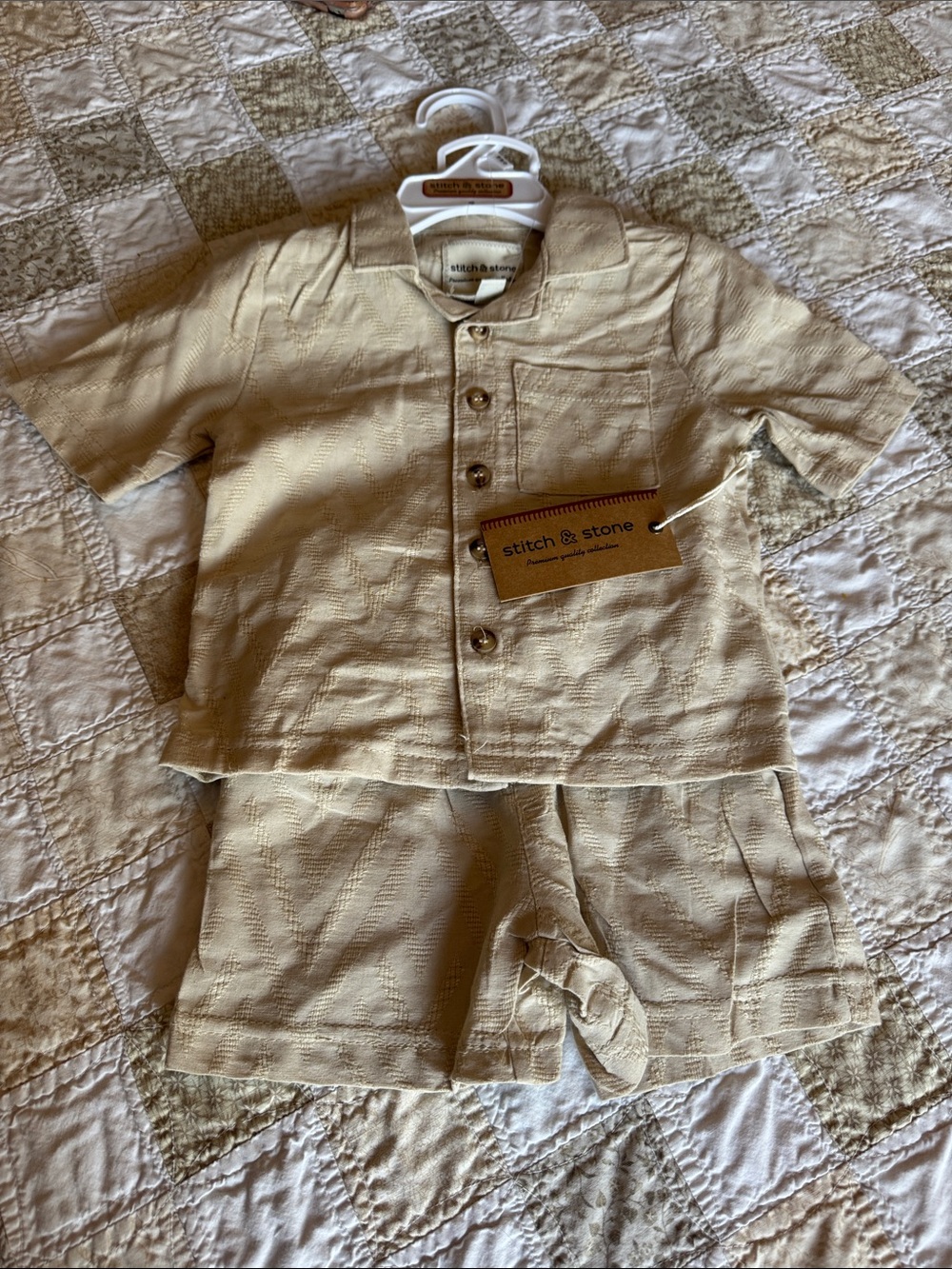 Cream Short-Sleeve Boys' short Set